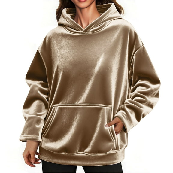 fatyb Womens Velvet Hooded Sweatshirts Long Sleeve Comfy Pullover with Hood Loose Casual Pocket Hoodies