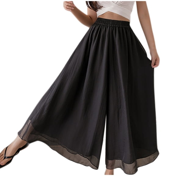 fatyb Womens Wide Leg Pants High Waist Dressy Trousers Double-Layered Chiffon Palazzo Pants for Dance