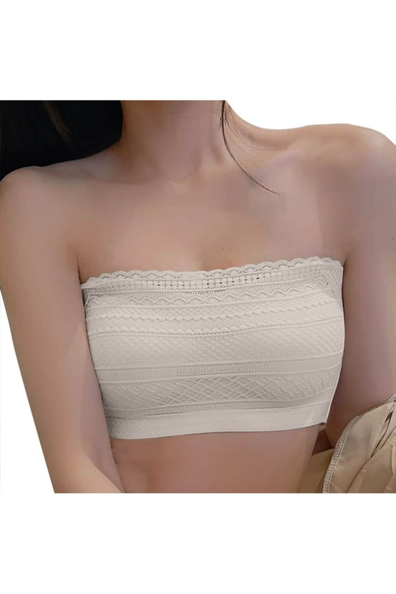 Womens Wireless Bars Floral Lace Bandeau Bra Comfort Padded Tube Top Bras with Adjustable Straps