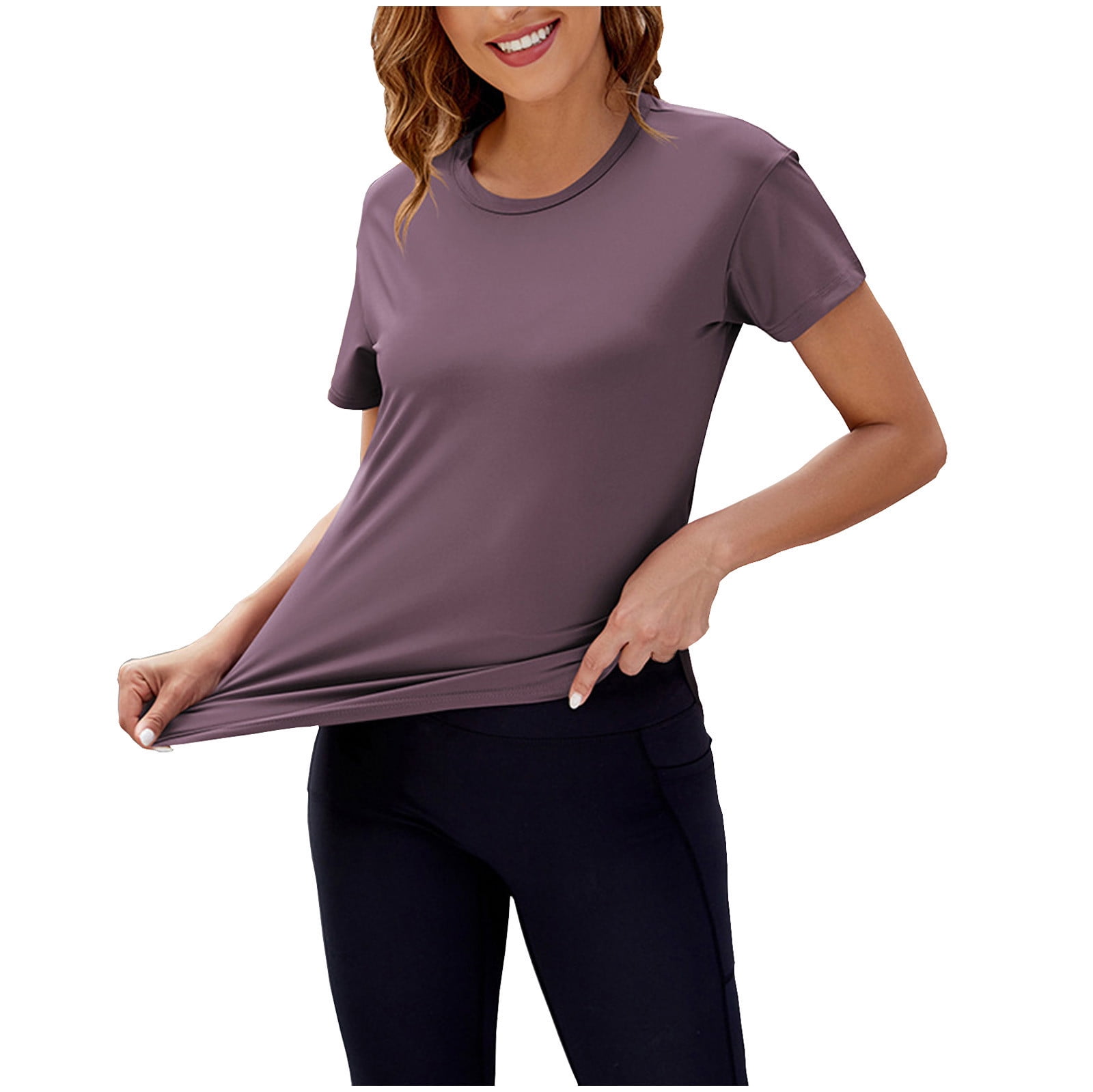ABATAB UPF 50 Sun Protection Tops For Women Basic Long Sleeve Crew Neck Athletic Shirts With Thumb Hole Soft Running Workout T Shirts Small Green 2 - View #12