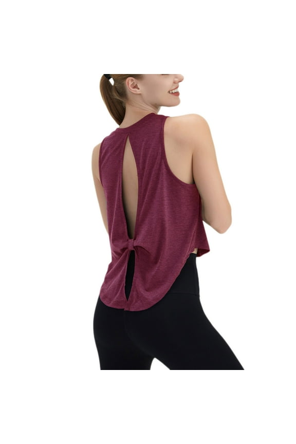 Womens Workout Tank Tops Open Back Gym Yoga Tops Sleeveless Loose Athletic Running Shirts