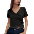 thumbnail image 1 of fatyb Womens Wrap V Neck T Shirts Short Sleeve Slim Crop Tops Plain Tee Casual Summer Going out Tops, 1 of 6