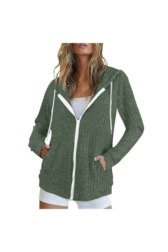 Womens Zip up Knit Hoodies Long Sleeve Sweater Cardigan Lightweight Casual Jackets with Pockets