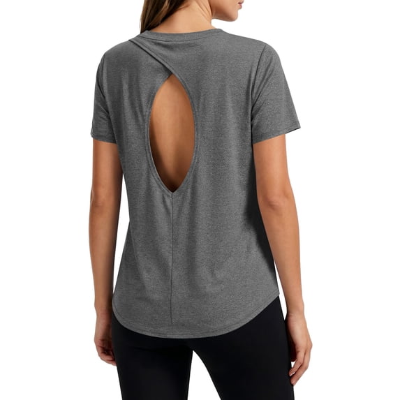 fatyb Workout Tops for Women Open Back Athletic T Shirts Short Sleeve Womens Running Tees Activewear