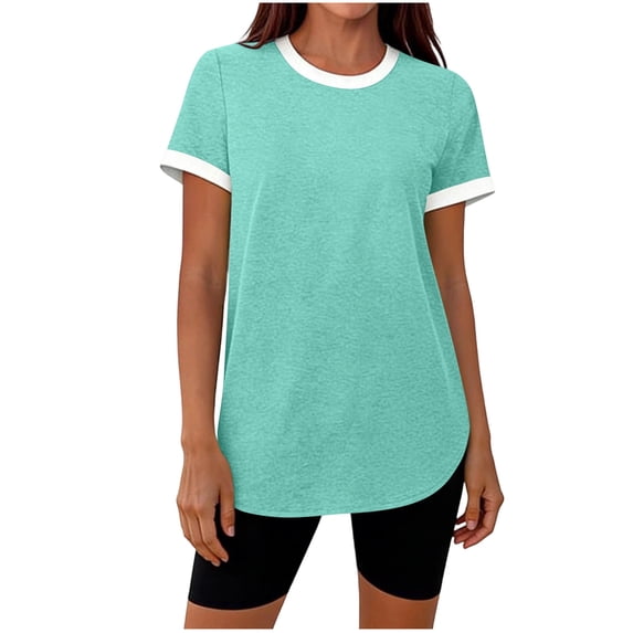 fatyb Workout Tops for Women Short Sleeve Color Block Running Shirts Womens Lightweight Athletic Tee