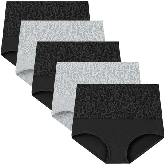 fatyb Xs-5xl Womens Cotton Underwear High Waisted Full Coverage Briefs Comfy Ladies Panties Pack of 5