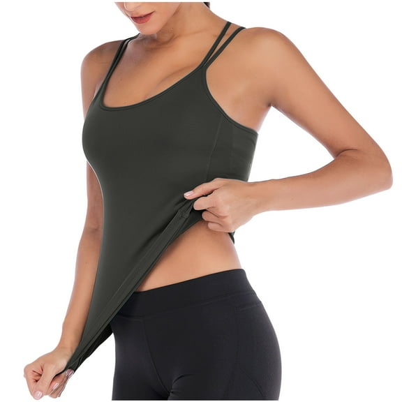 fatyb Yoga Tank Tops for Women Built in Bra Strappy Back Sports Tops Padded Workout Tanks Activewear