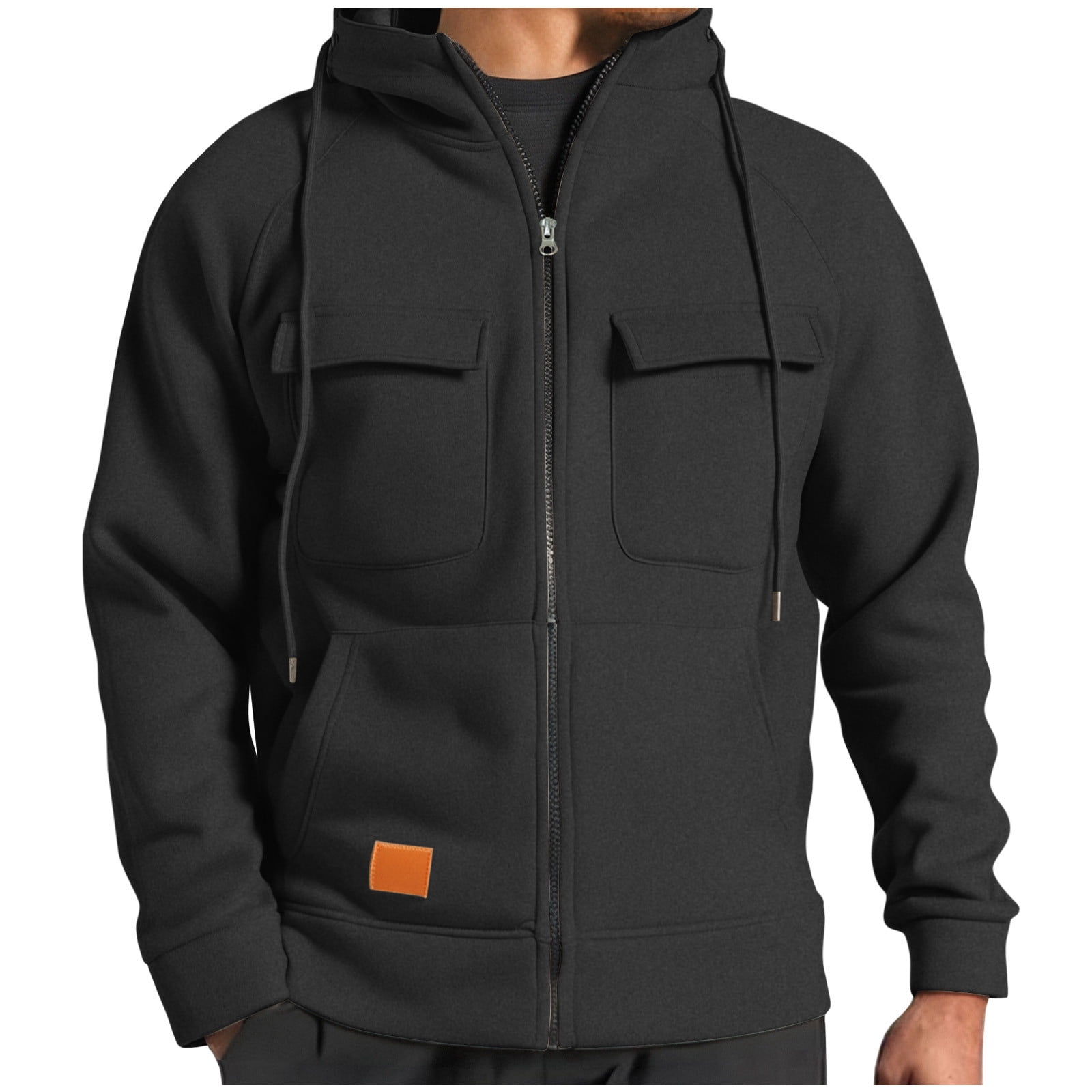 Men's Plus Size Zip Up Drawstring Hooded Jacket
