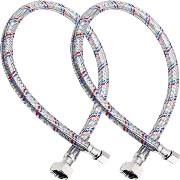 Krydros 12" Braided Stainless Steel Faucet Supply Line, 3/8" Comp x 1/2" FIP, 2-Pack