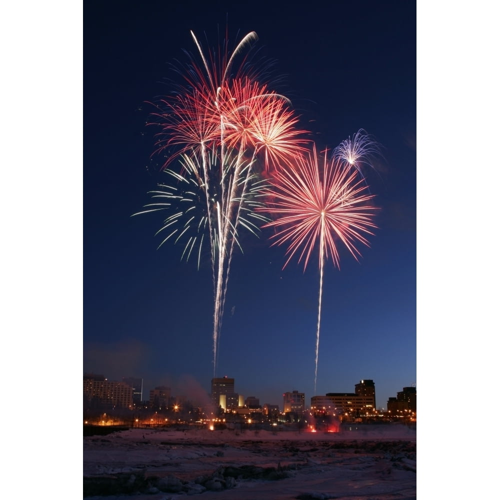 faux Rondy Fireworks Over Anchorage Southcentral Alaska Winter Poster Print
