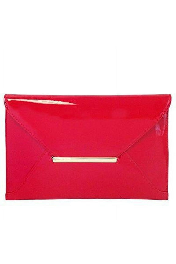 faux patent leather envelope candy clutch bag, red