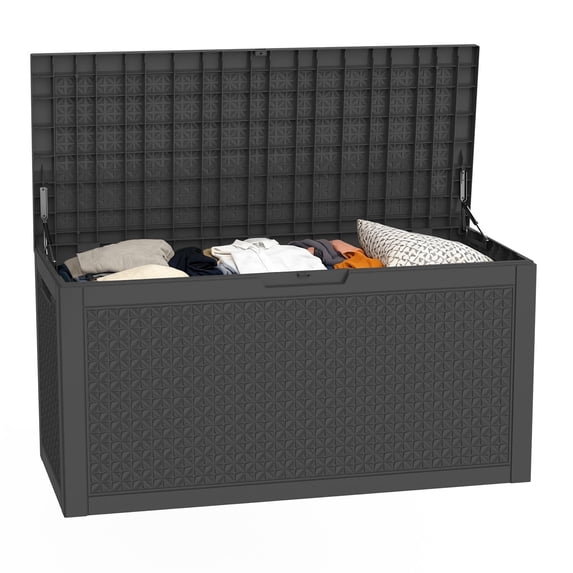 fazzn 100 Gallon Resin Deck Box Waterproof Outdoor Storage Box for Patio Furniture Pool Accessories Indoor Storage for Cushion Garden Tools (Black)