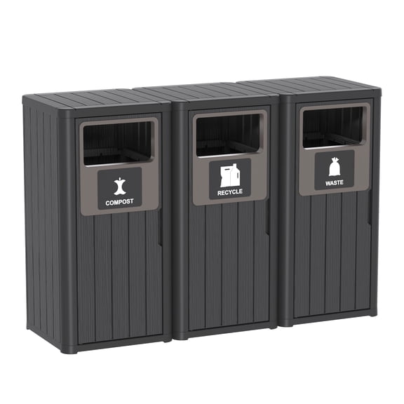 fazzn 120 Gallon Outdoor Trash Can,Waterproof Resin Garbage Can with Recycle and Garbage Labels,Secure Bag Lip Lock ,Outside Trash Bin for Patio ,Kitchen, Backyard or Deck.Black/Brown