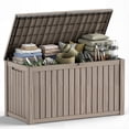 thumbnail image 1 of fazzn 180 Gallon Resin Deck Box Outdoor Indoor Waterproof Storage Box for Patio Furniture Pool Accessories Storage for Cushion Garden Tools (Brown), 1 of 7