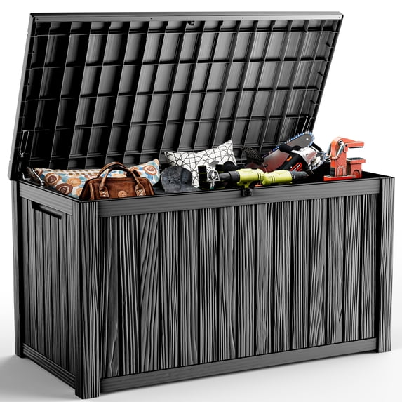 fazzn 180 Gallon Resin Deck Box Waterproof Outdoor Storage Box for Patio Furniture Pool Accessories Indoor Storage for Cushion Garden Tools (Black)