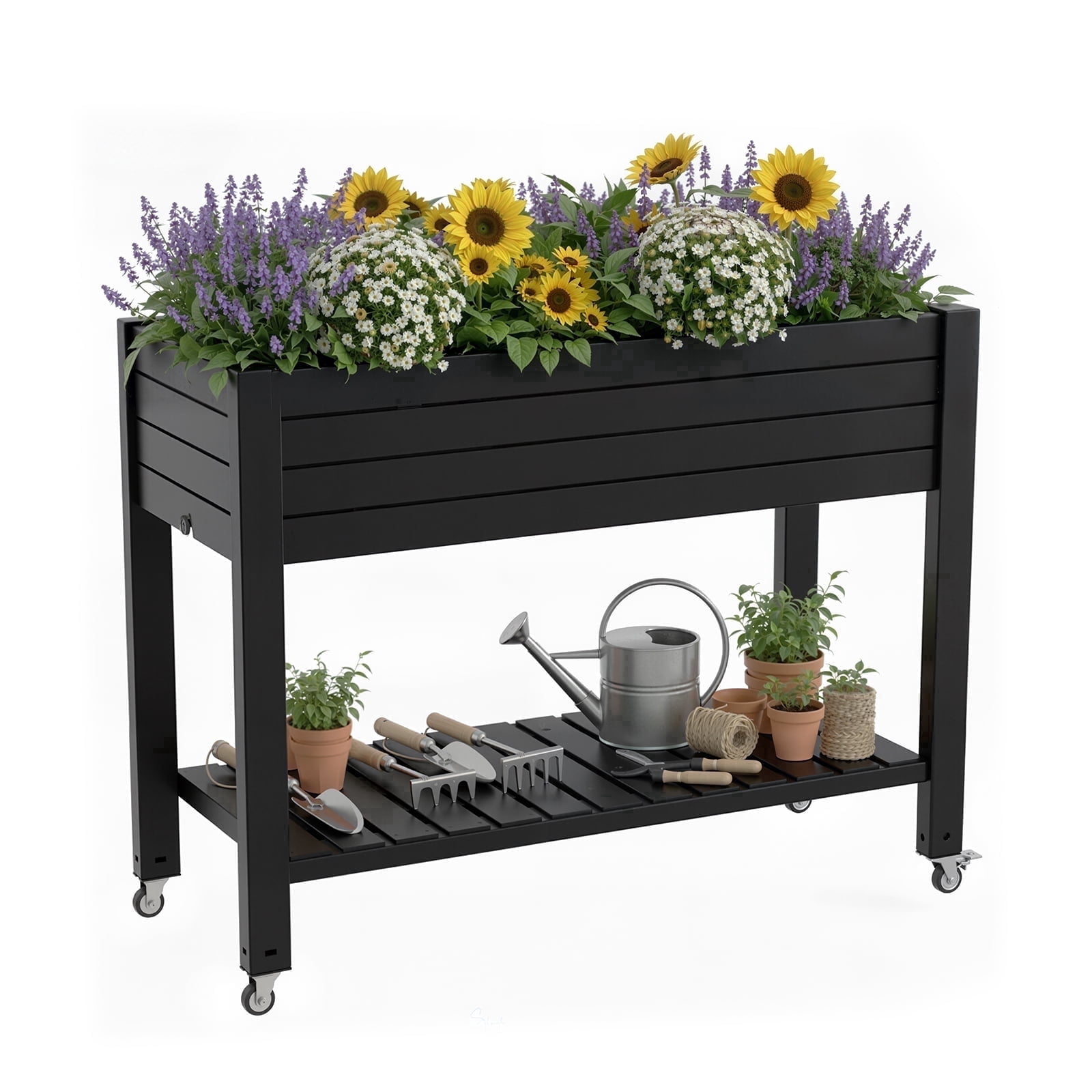Fazzn 21‑Gallon Raised Garden Bed – Elevated Outdoor Planter Box with Self‑Watering Reservoir, Water Gauge & Drainage System, Perfect for Herbs & Vegetables, Black/White/Brown