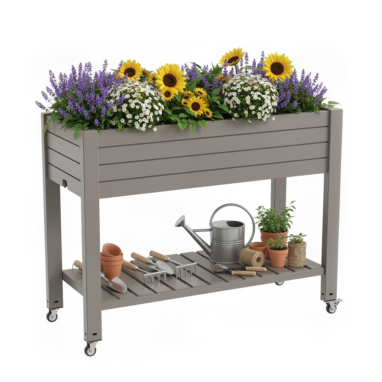 Fazzn 21‑Gallon Raised Garden Bed – Elevated Outdoor Planter Box with Self‑Watering Reservoir, Water Gauge & Drainage System, Perfect for Herbs & Vegetables, Black/White/Brown