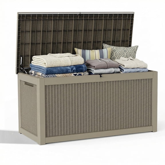 fazzn 260 Gallon Resin Deck Box Outdoor Indoor Waterproof Storage Box for Patio Furniture Pool Accessories Storage for Cushion Garden Tools (Grey pattern)