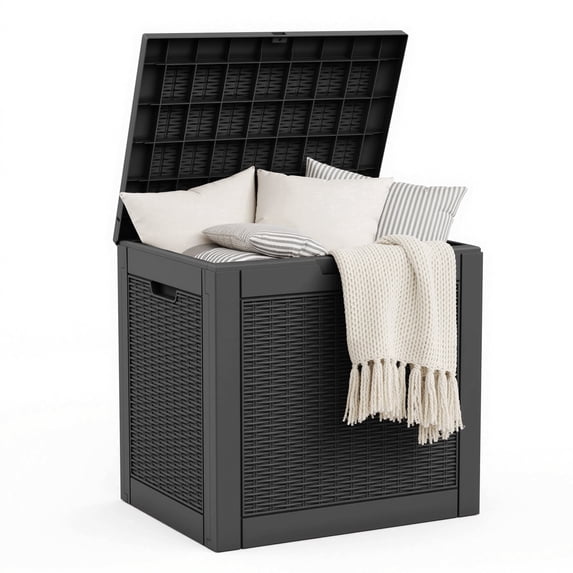 fazzn 30 Gallon Resin Deck Box Waterproof Outdoor Storage Box for Patio Furniture Pool Accessories Indoor Storage for Cushion Garden Tools (Black pattern)