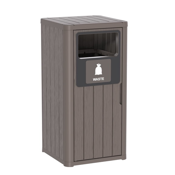 fazzn 40 Gallon Outdoor Trash Can,Waterproof Resin Garbage Can with Recycle and Garbage Labels,Secure Bag Lip Lock ,Outside Trash Bin for Patio ,Kitchen, Backyard or Deck.Black/Brown