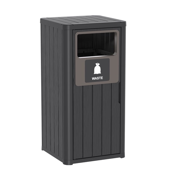 Fazzn 40 Gallon Resin Outdoor Trash Can, Waterproof Bin with Recycle Labels & Bag Lip Lock for Patio Kitchen Backyard Deck, Black