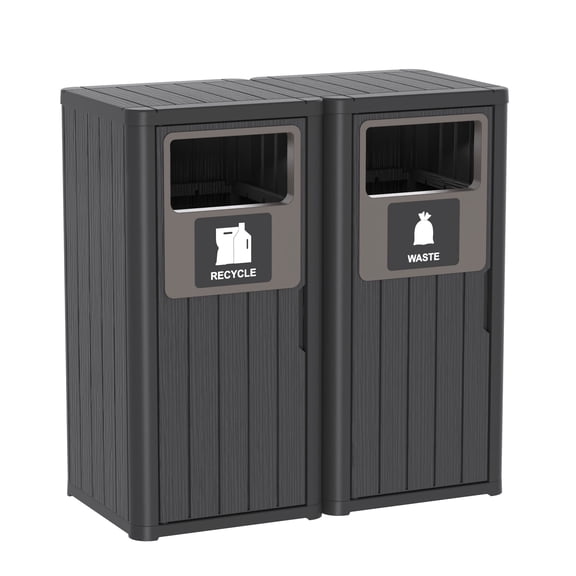 fazzn 80 Gallon Outdoor Trash Can,Waterproof Resin Garbage Can with Recycle and Garbage Labels,Secure Bag Lip Lock ,Outside Trash Bin for Patio ,Kitchen, Backyard or Deck.Black/Brown