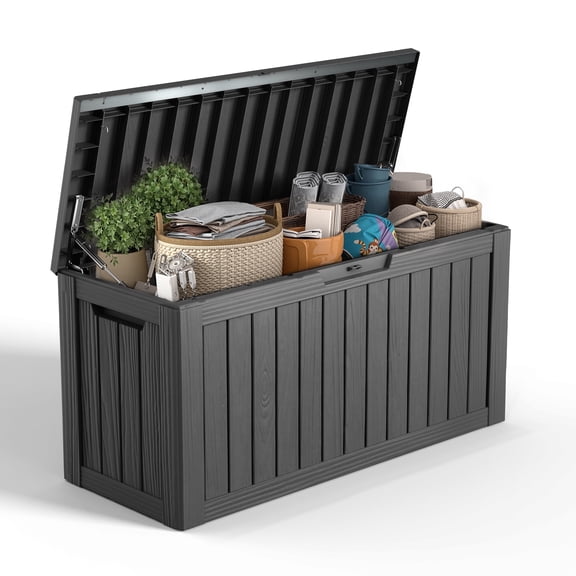 fazzn 80 Gallon Resin Deck Box Waterproof Outdoor Storage Box for Patio Furniture Pool Accessories Indoor Storage for Cushion Garden Tools (Black)