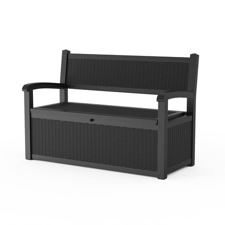 fazzn 80-Gallon Storage Bench Deck Box for Patio Storage, Front Porch Decor, and Outdoor Seating – Ideal for Storing Garden Tools and Pool Floats (Black),Father's Day Gift