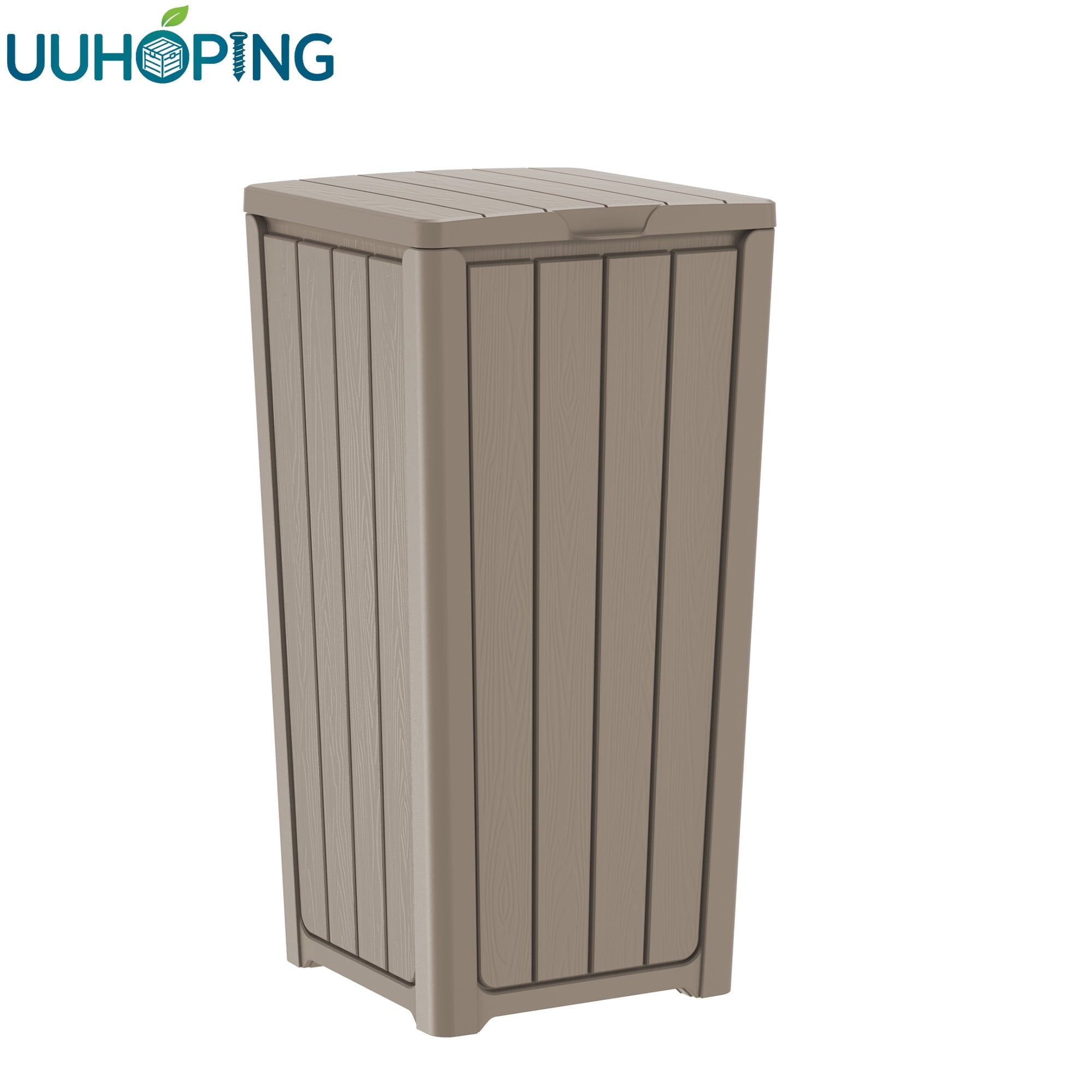Fazzn  Baltimore Resin 33 Gallon Outdoor Kitchen Trash Can with Lid and Drip Tray for Easy Cleaning-Perfect for Patio Dining, Black/Brown