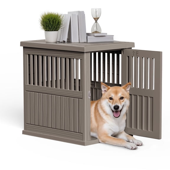 fazzn Dog Crate Furniture End Table Night Stand with Lockable Latch for Small to Large Dogs, Modern Indoor Kennel Side Table.Black/Brown