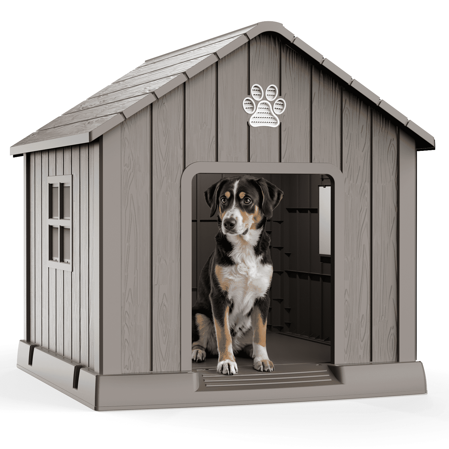 fazzn Durable Waterproof Resin Dog House for Small to Large Sized Dogs, Indoor Outdoor Doghouse Puppy Shelter with Elevated Floor, Easy to Assemble .Blue/Brown.Father's Day Gift