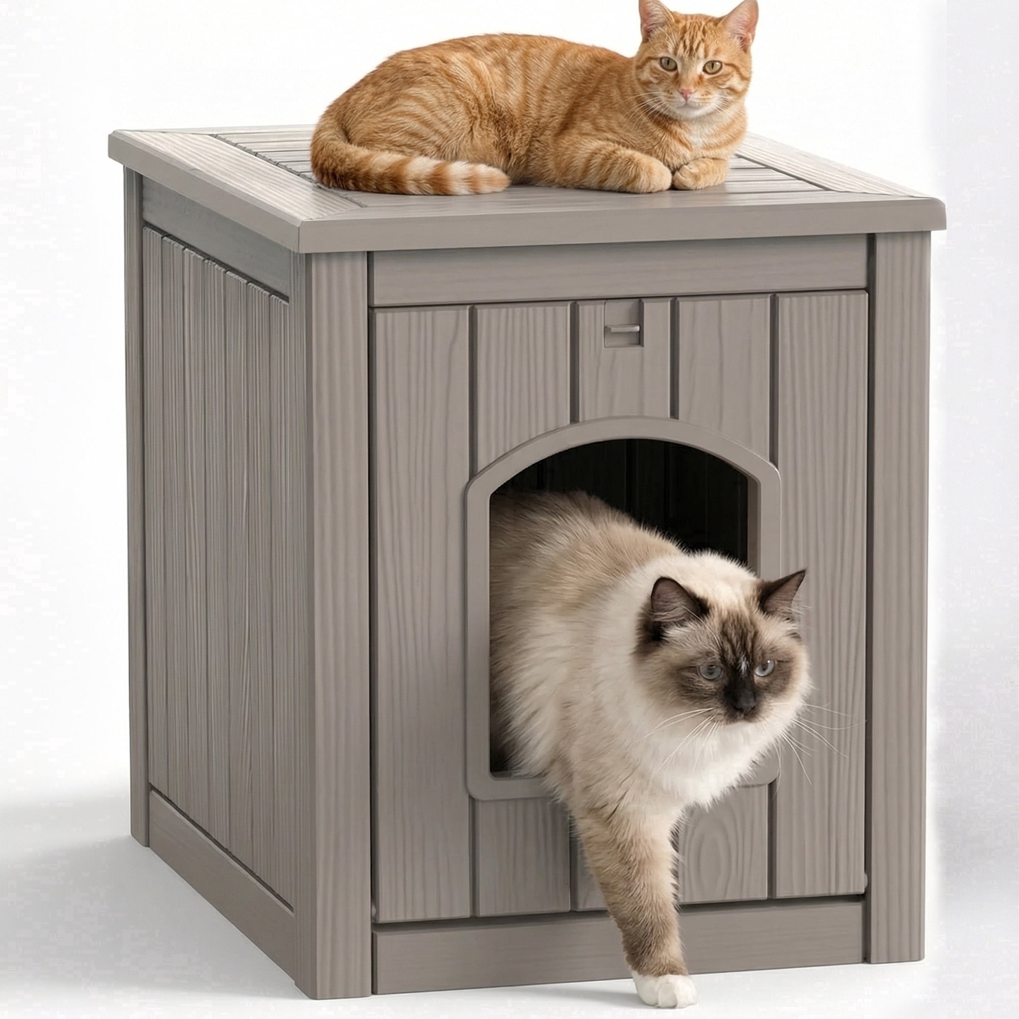 fazzn Multifunctional Cat House with Door, Indoor Outdoor Decorative Cat Shelter, Dual Use Pet House for Cat & Small Dog, Easy to Clean & Assembly.Brown/Black,Father's Day Gift
