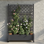 Fazzn Raised Garden Bed with Trellis, Large Outdoor Planter Trellis Box with Drainage Holes and Wheels for Climbing Plants.(Black）