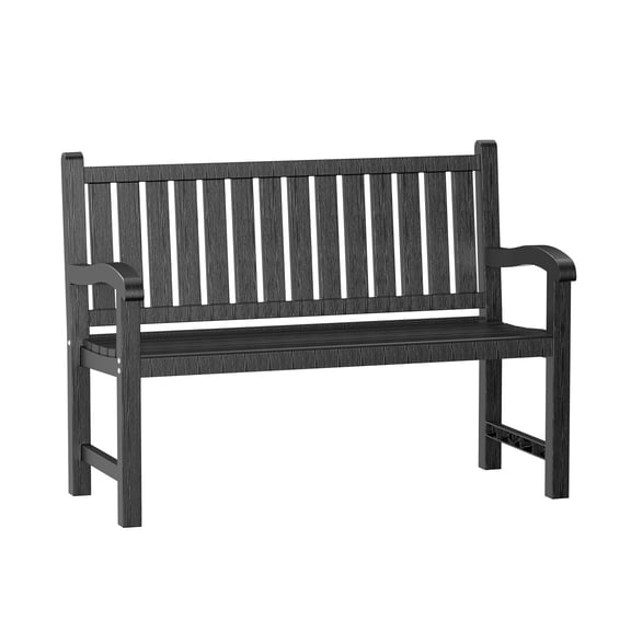 Fazzn Resin Outdoor Patio Bench, Weatherproof Garden Bench with Backrest & Armrests, All-Weather Park Bench for Backyard, Porch, Poolside.( Black)/(Brown)Father's Day Gift