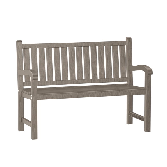 Fazzn Resin Outdoor Patio Bench, Weatherproof Garden Bench with Backrest & Armrests, All-Weather Park Bench for Backyard, Porch, Poolside.( Black)/(Brown)