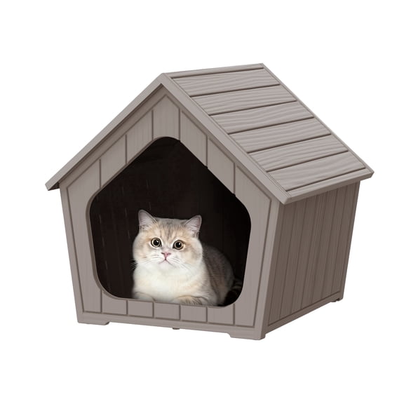 fazzn Weatherproof Outdoor Cat House, Insulated Waterproof Resin Shelter for Feral Cats, Easy to Assemble.Independence Day