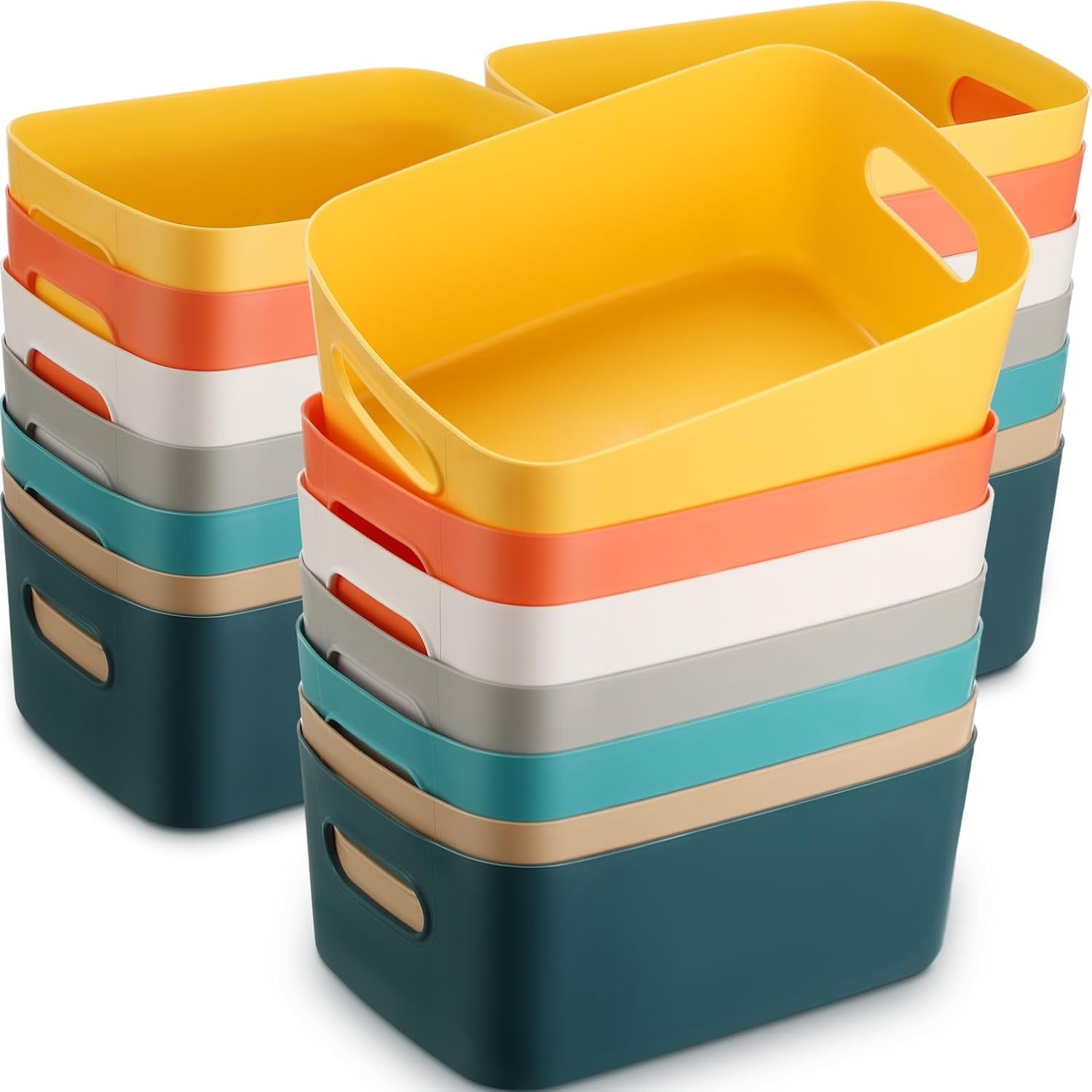 Gominimo 4-Pack Food Storage Bin Baskets With Dividers - BPA Free Plastic Organizers For Kitchen, Countertop, Freezer