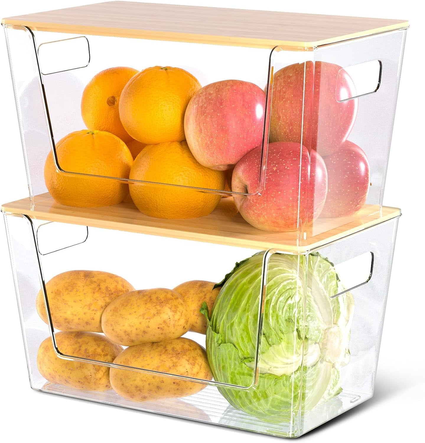 fdbtgysdb 6 Pack Clear Stackable Storage Bins with Bamboo Lids Plastic ...