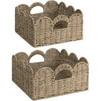 Scalloped Wicker Basket, Hand-woven Rattan Baskets with Built-in Handles, Seagrass Basket for Organizing and Decor, 2 Pack