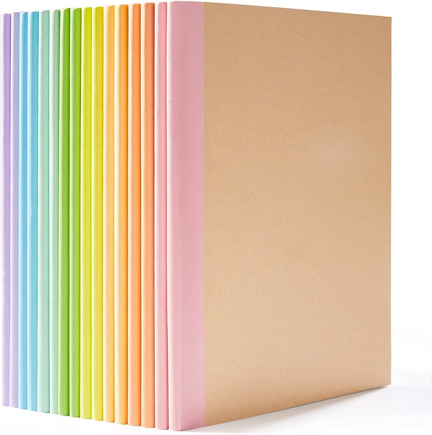 feela 16 Pack Composition Notebook Bulk, Kraft Cover Lined Blank College Ruled Travel Journals with Pastel Color Spine For Women Students Office, 60 Pages, 8.3x 5.5, A5, 8 Pastel Colors