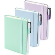 feela 3 Pack Pocket Small Notebook Journals, Mini Cute Hardcover College Ruled Notepad Women Office Supplies, with 3 Black Pens, 3.5”x 5.5”, A6, Pastel Colors, Light Blue, Light Purple, Light Green