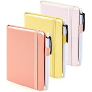 feela 3 Pack Pocket Small Notebook Journals, Mini Cute Hardcover College Ruled Notepad Women Office Supplies, with 3 Black Pens, 3.5”x 5.5”, A6, Pastel Colors, Light Yellow, Light Pink, Pale Orange