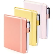 feela 3 Pack Pocket Small Notebook Journals, Mini Cute Hardcover College Ruled Notepad Women Office Supplies, with 3 Black Pens, 3.5”x 5.5”, A6, Pastel Colors, Light Yellow, Light Pink, Pale Orange
