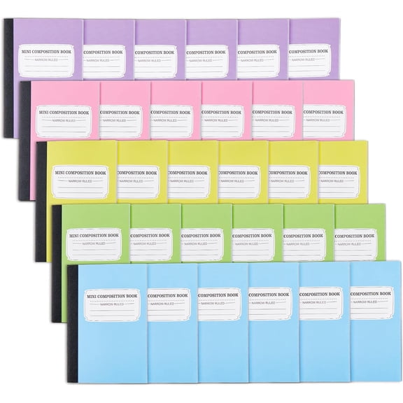 feela 30 Pack Mini Composition Notebook Bulk, Cute Pocket Composition Note Pad, Small Journal Notebooks for Office Supplies, 4.5" X 3.25", Narrow Ruled, 5 Pastel Colors