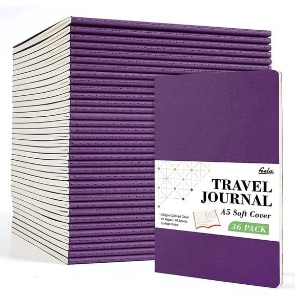 feela 36 Pack Soft Cover Journal Bulk, Lined Blank Travel Journal for Women Men Writing, Notebooks College Ruled for Work, Note Taking Notebook Business Supplies, 8.2” x 5.5”, A5, Dark Purple