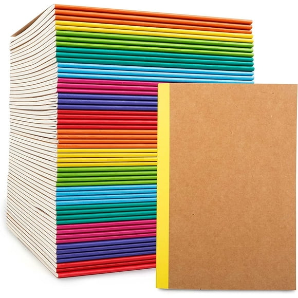 feela 56 Pack Composition Notebooks Bulk, Kraft Cover Lined Blank College Ruled Composition Travel Journals with Rainbow Spines For Women Students Business, 60 Pages, 8.3”x 5.5”, A5, 8 Colors