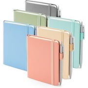 feela 6 Pack Pocket Small Notebooks Bulk, Mini Cute Memo Notepads Hardcover College Ruled Lined Journals with Pen Holder, with 6 Black Pens, 3.5”x 5.5”, A6, Mild Colors