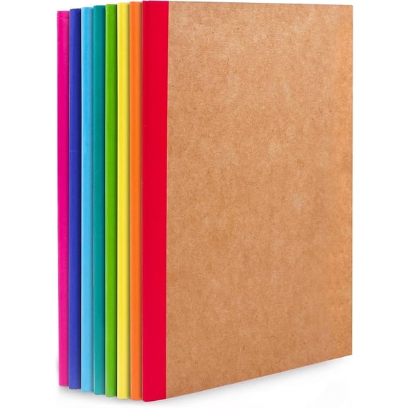 feela 8 Pack Composition Notebooks Bulk, Kraft Cover Lined Blank College Ruled Composition Travel Journals with Rainbow Spines For Women Students Business, 60 Pages, 8.3”x 5.5”, A5, 8 Colors