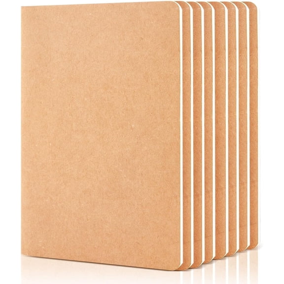 feela 8 Pack Unlined Kraft Paper Notebooks, Blank Journal Note Pad for Drawing Writing, Small Sketchbook Travel Journal Bulk, A5, 60 Pages, 8.3” X 5.5”