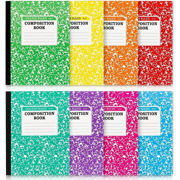 Feela Composition Notebook, 8 Pack 8 Pastel Colors College Ruled Composition Books Bulk, Marble Cover Notepad Lined Cute Journal Notebooks for Notes Taking Writing, 9.75 X 7.5 in
